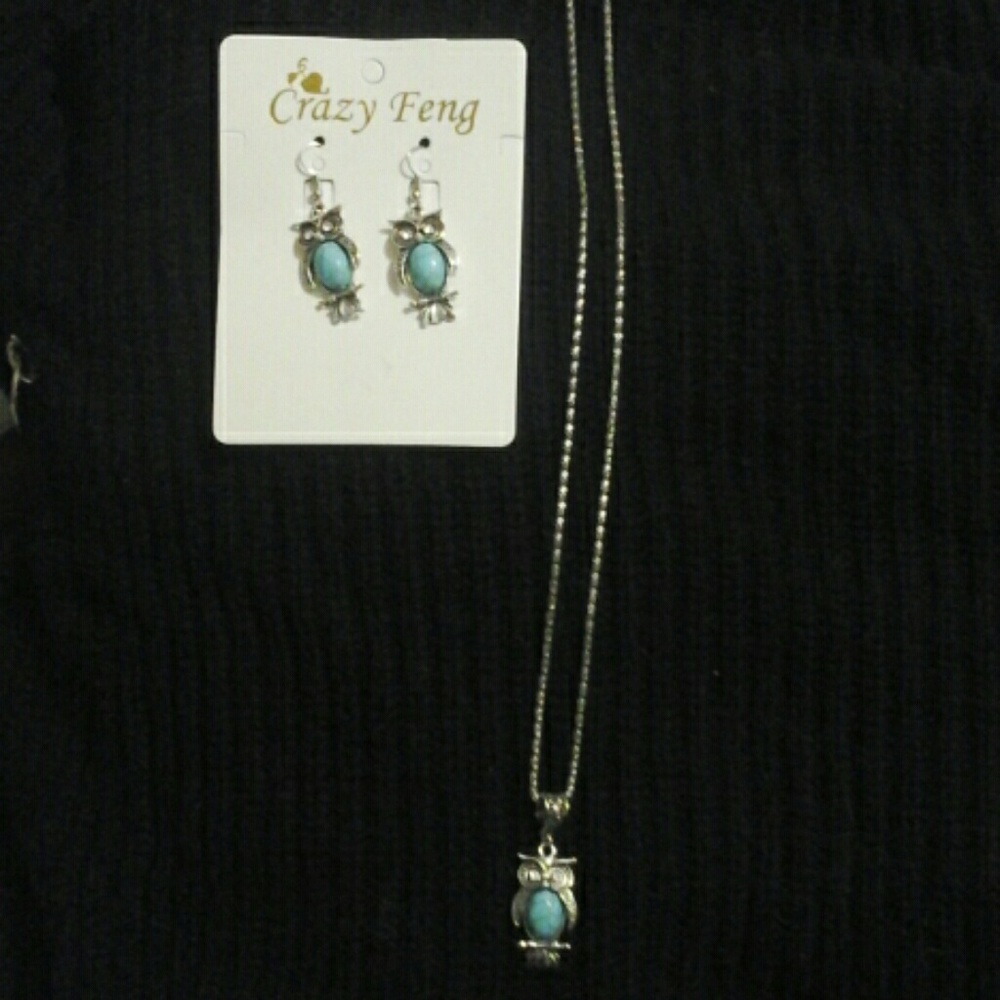 Turquoise owl jewelry set